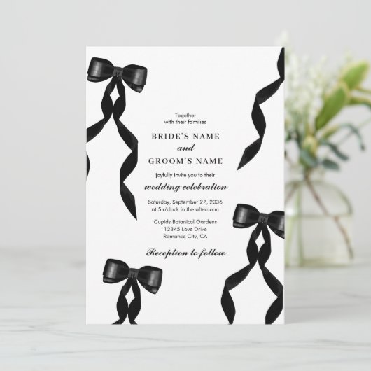 黒いフォーマルリボンエレガントな結婚式 招待状 (スタンド正面)