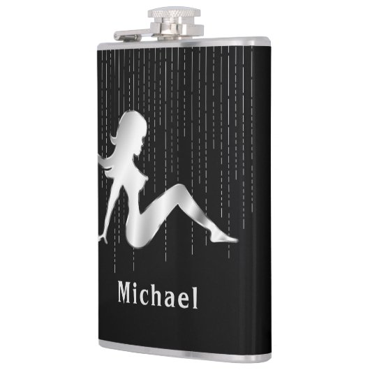 黒いフラスコの泥の折り返しの女の子の薄いビーズ フラスク (左)