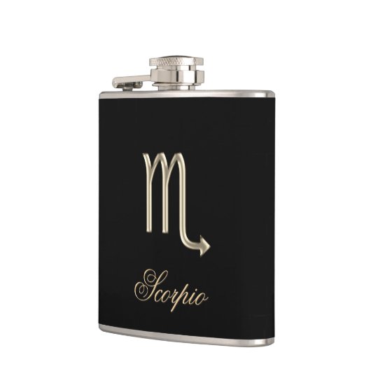 黒いフラスコの金ゴールドの(占星術の)十二宮図の印の蠍座 フラスク (左)