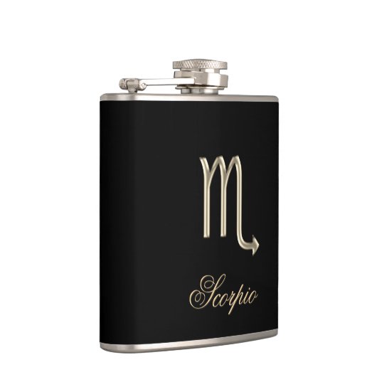 黒いフラスコの金ゴールドの(占星術の)十二宮図の印の蠍座 フラスク (右)