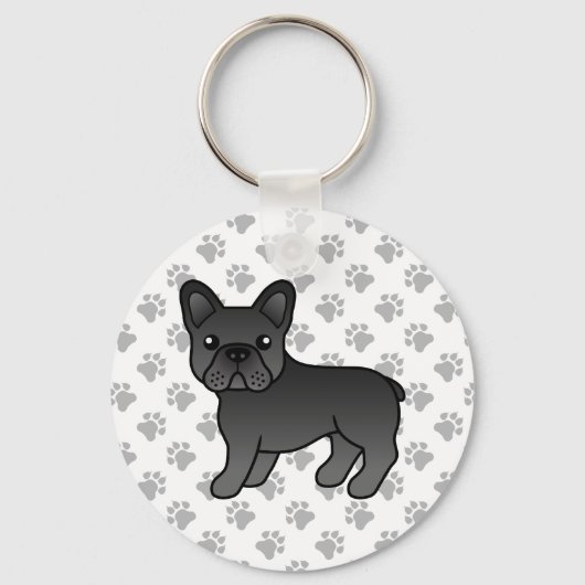 黒いフランスのブルドッグかわいい漫画の犬 キーホルダー (正面)