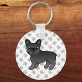 黒いフランスのブルドッグかわいい漫画の犬 キーホルダー (正面)