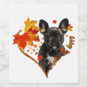 黒いフランスのブルドッグ私は幸せな秋ハートlea ワインラベル (シングルラベル)