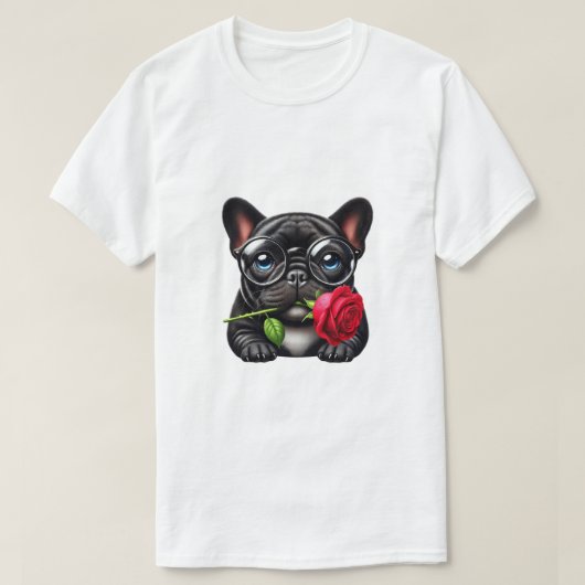 黒いフランス語レッドローズ Tシャツ (デザイン正面)