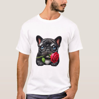 黒いフランス語レッドローズ Tシャツ