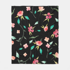 黒いフリースブランケットの水彩画の花分野 フリースブランケット