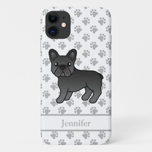黒いフレンチブルドッグのかわいいキャラクター犬と名前 Case-Mate iPhoneケース (裏面)