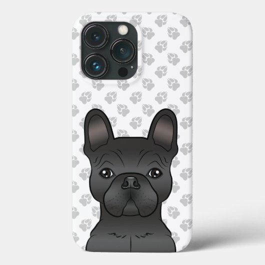 黒いフレンチブルドッグのキャラクター犬と足跡デザイン Case-Mate iPhoneケース (裏面)