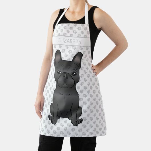黒いフレンチ・ブルドッグのキャラクター 犬+名前 エプロン (インサイチュ)