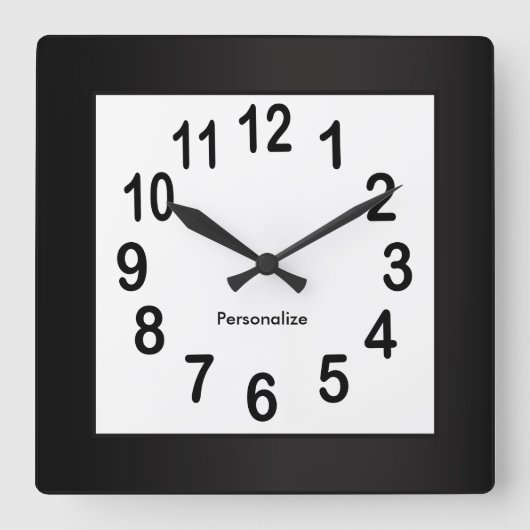 黒いフレームと数字 | DIY背景色 スクエア壁時計 (正面)