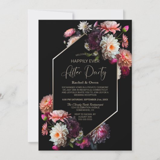 黒いフローラが結婚披露宴の後ずっと幸せに 招待状 (正面)