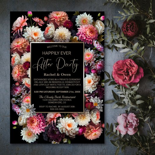 黒いフローラが結婚披露宴の後ずっと幸せに 招待状