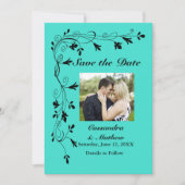 黒いフローラつる植物のターコイズまたは救色の日付 セーブザデート (正面)