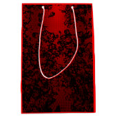 黒いフローラにルビーレッド鮮やかエレガント ミディアムペーパーバッグ (正面)