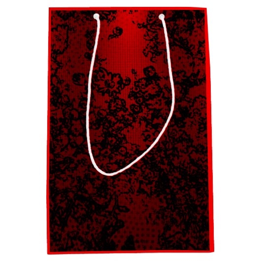 黒いフローラにルビーレッド鮮やかエレガント ミディアムペーパーバッグ (正面)