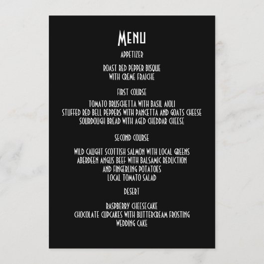 黒いフローラのメ結婚ニュー メニュー (裏面)