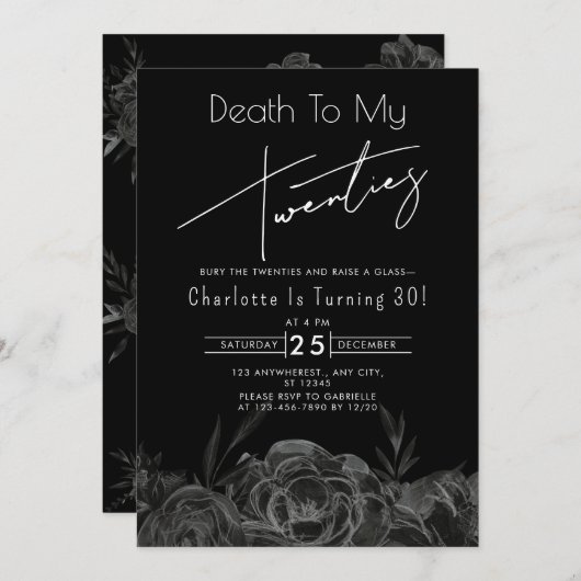黒いフローラの死から私の20歳の誕生日 招待状 (正面/裏面)