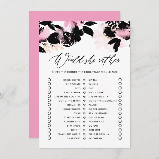 黒いフローラは彼女はむしろブライダルシャワーゲーム エンクロージャーカード (正面/裏面)