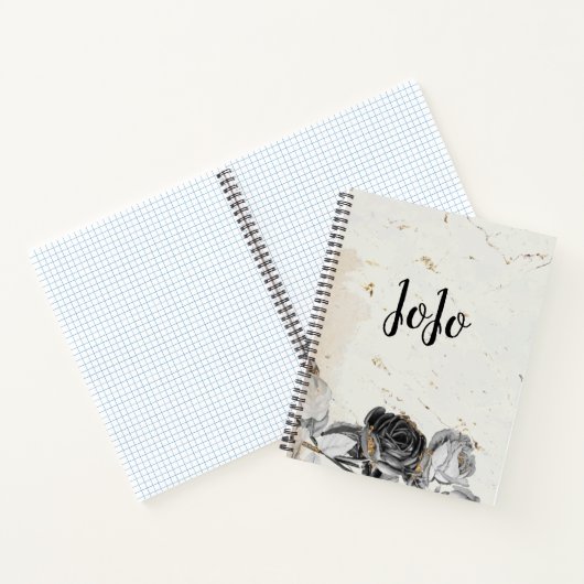 黒いフローラエレガントシックな大理石 ノートブック (内部)