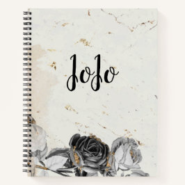 黒いフローラエレガントシックな大理石 ノートブック