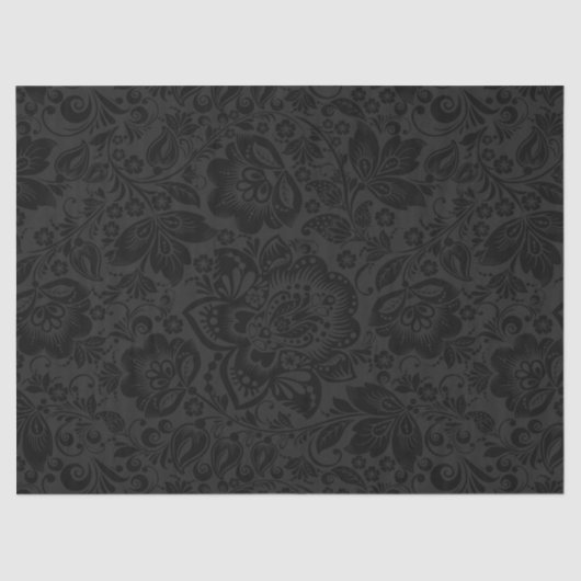黒いフローラダマスクと濃い灰色の背景 薄葉紙 (正面)