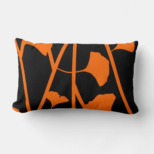 黒いフローラデザインと選択したアクセント色 ランバークッション (正面)