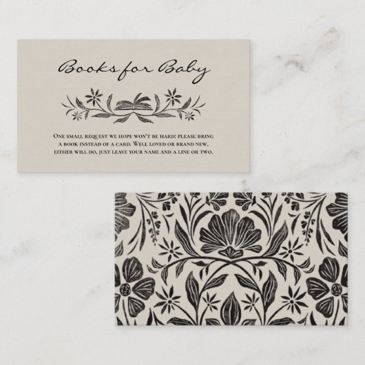 黒いフローラブックのベビー挿入カード エンクロージャーカード (正面/裏面)