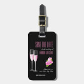 黒いフローラモダンエレガントな結婚式の日付を保存 ラゲッジタグ (正面縦)