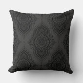 黒いフローラレースグレーの背景 クッション (正面)