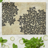 黒いフローラヴィンテージ キッチンタオル (折り畳み)