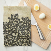 黒いフローラヴィンテージ キッチンタオル (四つ折り)