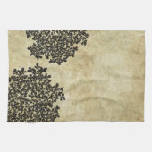 黒いフローラヴィンテージ キッチンタオル (横)