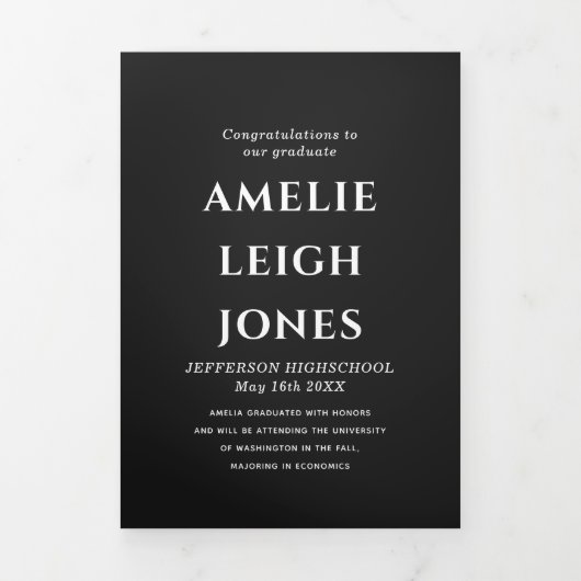 黒いフローラ卒業写真のお知らせ 三つ折り招待状