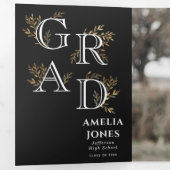 黒いフローラ卒業写真のお知らせ 三つ折り招待状 (内部最初)