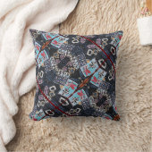 黒いフローラ幾何学的パターン美しい クッション (ブランケット)