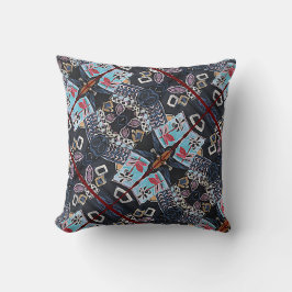 黒いフローラ幾何学的パターン美しい クッション