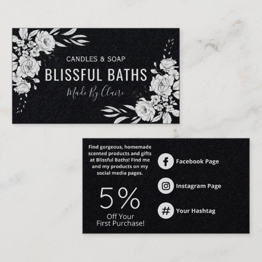 黒いフローラ手製石鹸とろうそく 名刺 (正面/裏面)