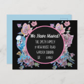 黒いフローラ新しい住所はがき、移動する ポストカード (正面/裏面)