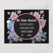 黒いフローラ新しい住所はがき、移動する ポストカード (正面)