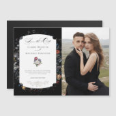 黒いフローラ書道/写真保存日時 マグネット招待状 (正面/裏面)