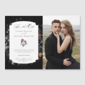 黒いフローラ書道/写真保存日時 マグネット招待状 (正面)