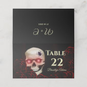 黒いフローラ濃いムーディッドゴシックスカル赤いバラ プレイスカード (外部開封)