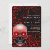 黒いフローラ濃厚なゴシック様式のスカルハロウィン 招待状 (正面)