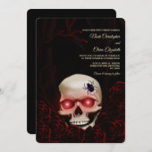 黒いフローラ濃厚なゴシック様式のスカルハロウィン 招待状 (正面/裏面)