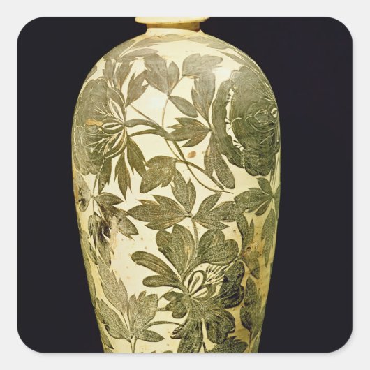 黒いフローラ飾り付きメイピン花器 スクエアシール (正面)