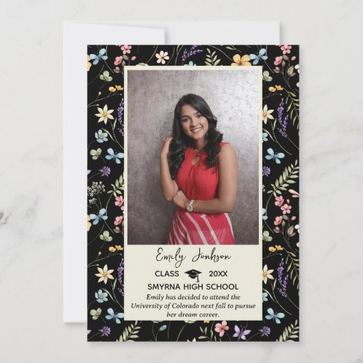 黒いフローラ1写真の卒業発表Invite 招待状 (裏面)