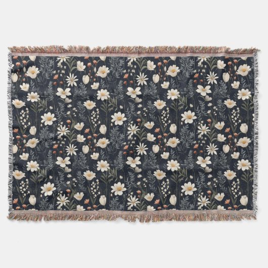 黒いフローラ（ベージュとオレンジ） スローブランケット (正面)