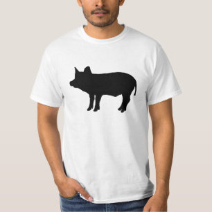 黒いブタのコブタの豚のようなシルエットの輪郭 Tシャツ
