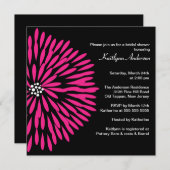 黒いブライダルシャワーの招待状のショッキングピンクの花 招待状 (正面/裏面)