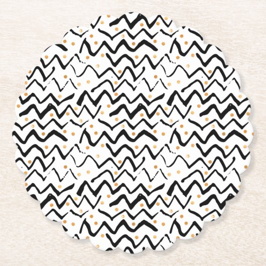 黒いブラシの打撃及びドット・パターン ペーパーコースター (正面)